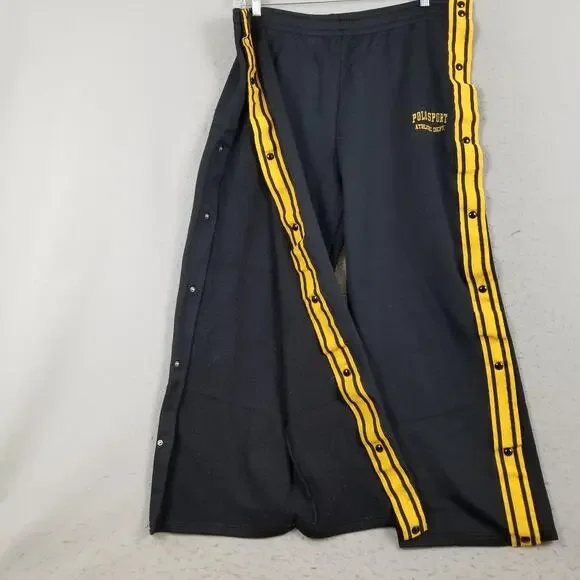 Polo Sport Ralph Lauren Pants Mens 2XL Black Yellow Snap Side Tearaway Track